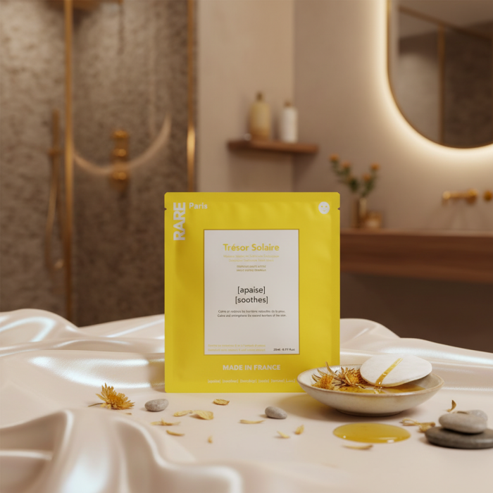 Успокаивающая Маска для Лица с Витамином Е и Экстрактом Арники RARE Paris Tresor Solaire Ecological Cellulose Facial Mask