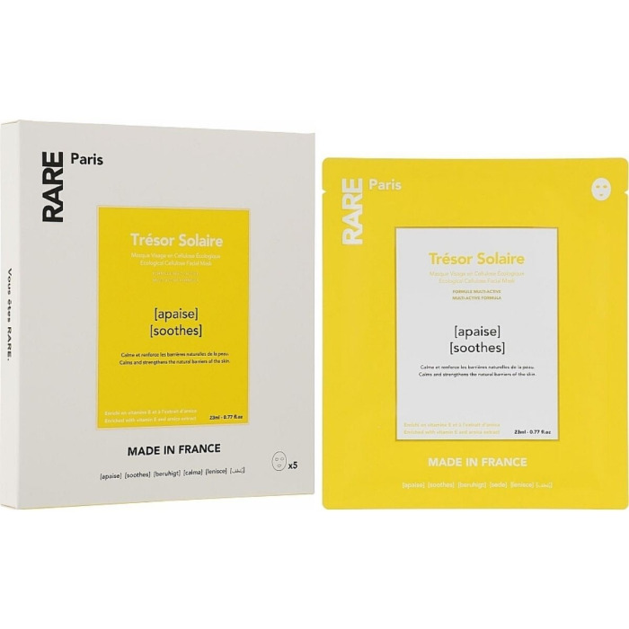 Успокаивающая Маска для Лица с Витамином Е и Экстрактом Арники RARE Paris Tresor Solaire Ecological Cellulose Facial Mask