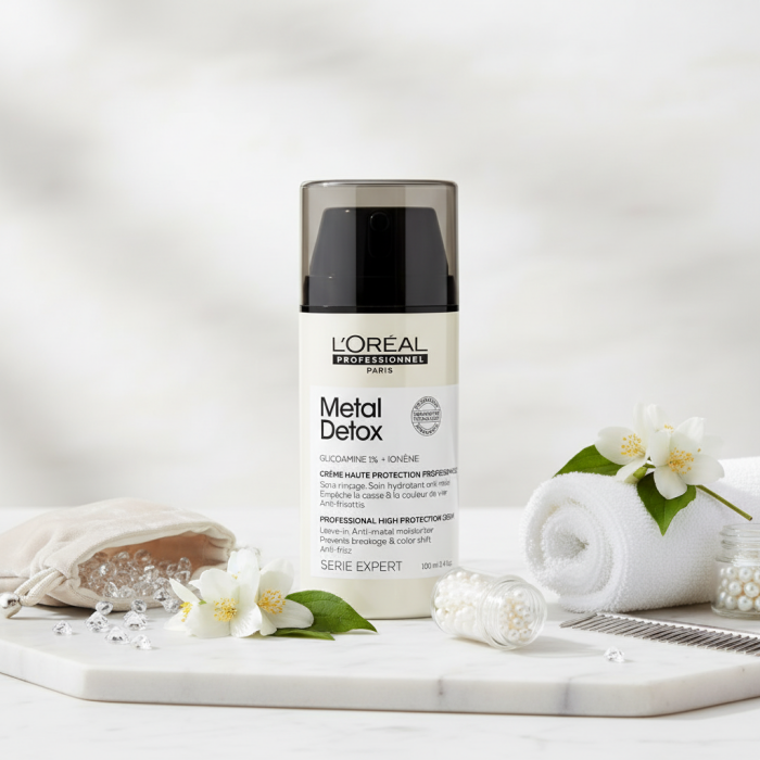 Профессиональный Крем-Уход для Уменьшения Ломкости Всех Типов Волос и Нежелательного Изменения Цвета L'oreal Professionnel Metal Detox Professional High Protection Cream