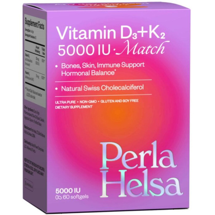 Витамин D3 5000 IU + K2 Perla Helsa Vitamin D3 + K2 Match 