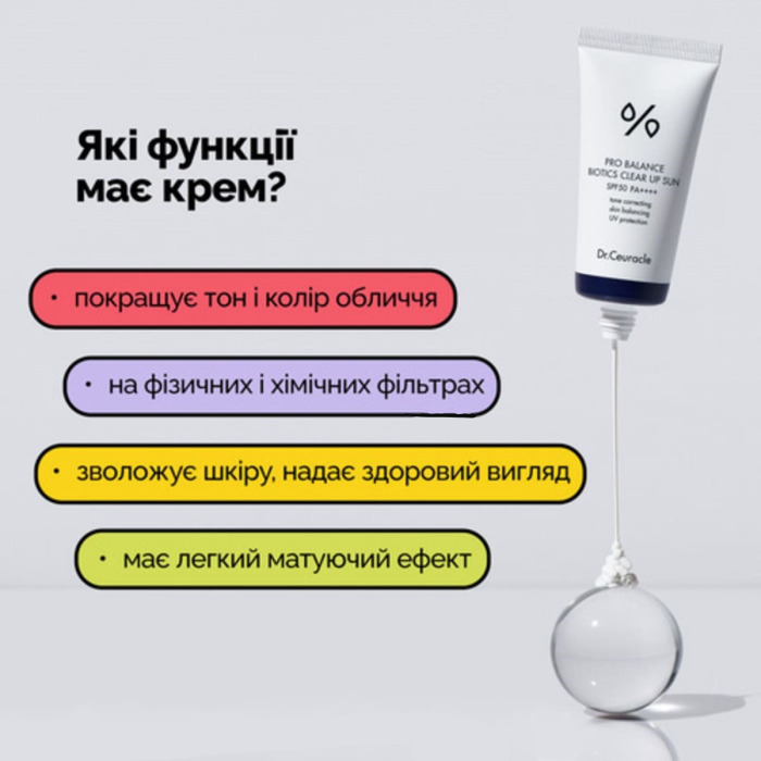 Солнцезащитный Осветляющий Крем с Пробиотиками Dr. Ceuracle Pro Balance Biotics Clear Up Sun SPF 50+ PA++++