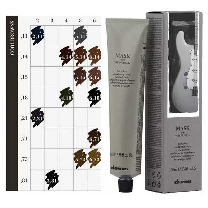 Перманентная Крем-Краска для Волос Davines Mask with Vibrachrom Cool Browns, 100 мл (холодные коричневые)