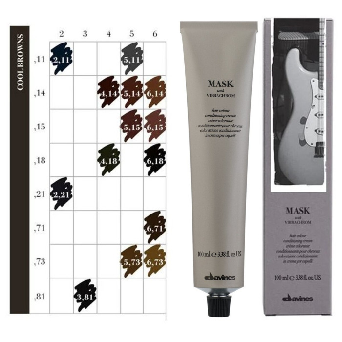 Перманентная Крем-Краска для Волос Davines Mask with Vibrachrom Cool Browns, 100 мл (холодные коричневые)