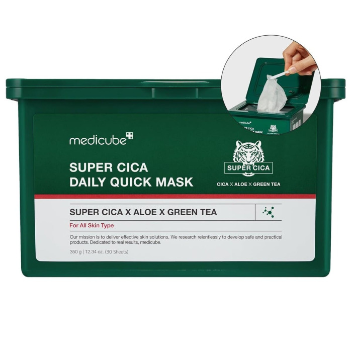 Набор Успокаивающих Масок с Центеллой, Алое и Зеленым Чаем Medicube Super Cica Daily Quick Mask