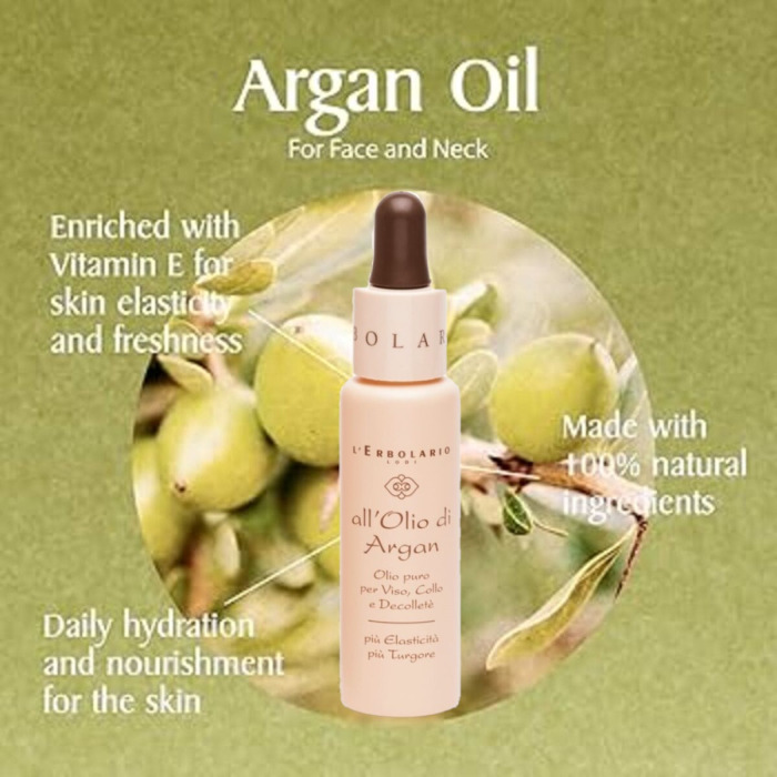 Масло для Лица, Шеи и Зоны Декольте на Основе Масла Аргании L'Erbolario Lodi Argan Oil for Face, Neck and Decollete