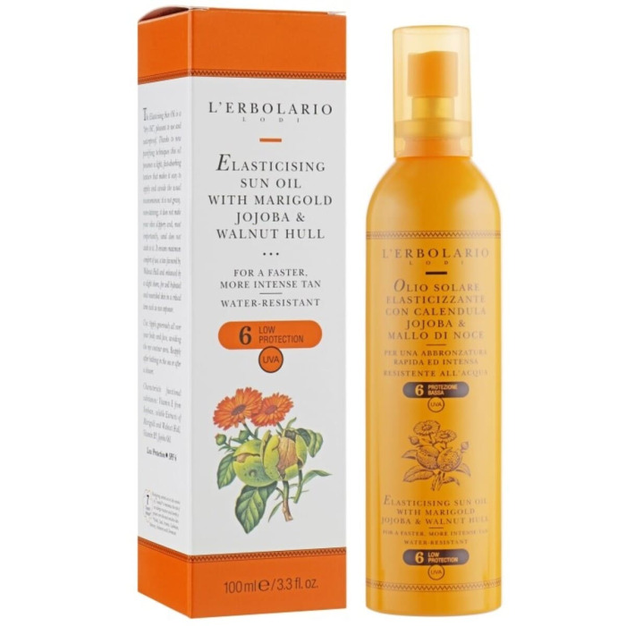 Масло для Загара на Основе Календулы и Жожоба L'Erbolario Lodi Elasticising Sun Oil with Marigolg Jojoba & Walnut Hull SPF6