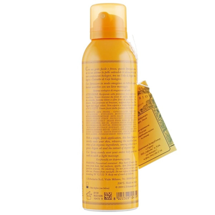 Спрей для Загара с Аргановым Маслом и Экстрактом Годжи L'Erbolario Lodi Sun Spray with Argan Oil and Goji Extract SPF30