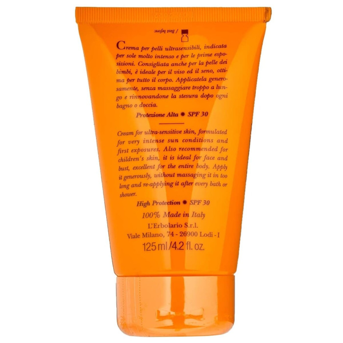 Солнцезащитный Крем с Морковью, Маслом Кунжута и Маслом Ши L'Erbolario Lodi Sun Cream with Carrot, Sesame & Shea SPF30