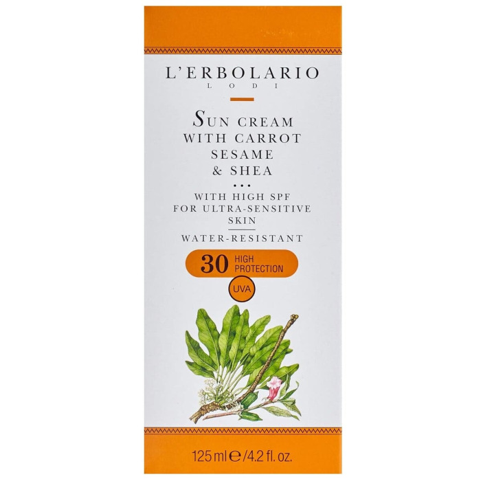 Солнцезащитный Крем с Морковью, Маслом Кунжута и Маслом Ши L'Erbolario Lodi Sun Cream with Carrot, Sesame & Shea SPF30