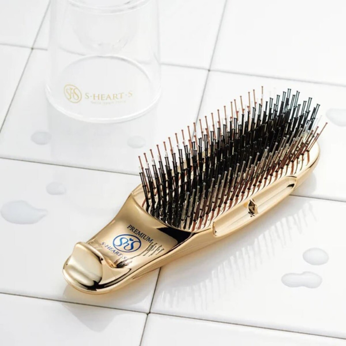 Массажная Щетка для Волос с Укороченной Ручкой S-Heart-S Scalp Brush World Premium Short Champagne Gold