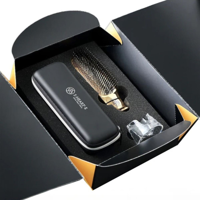 Массажная Щетка для Волос с Укороченной Ручкой в Подарочном Боксе S-Heart-S Scalp Brush World Premium Short Champagne Gold Gift Box