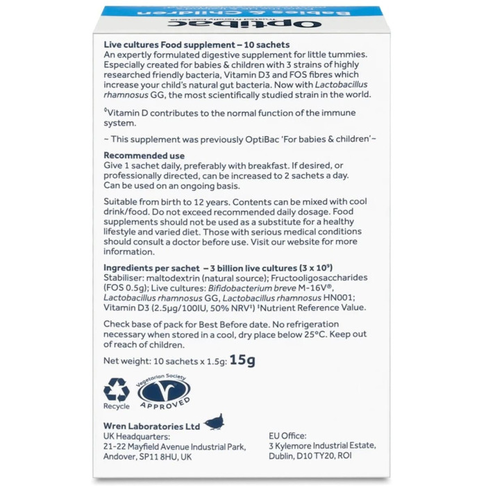 Пробиотик + Пребиотик с Витамином D для Младенцев и Детей Optibac Babies & Children