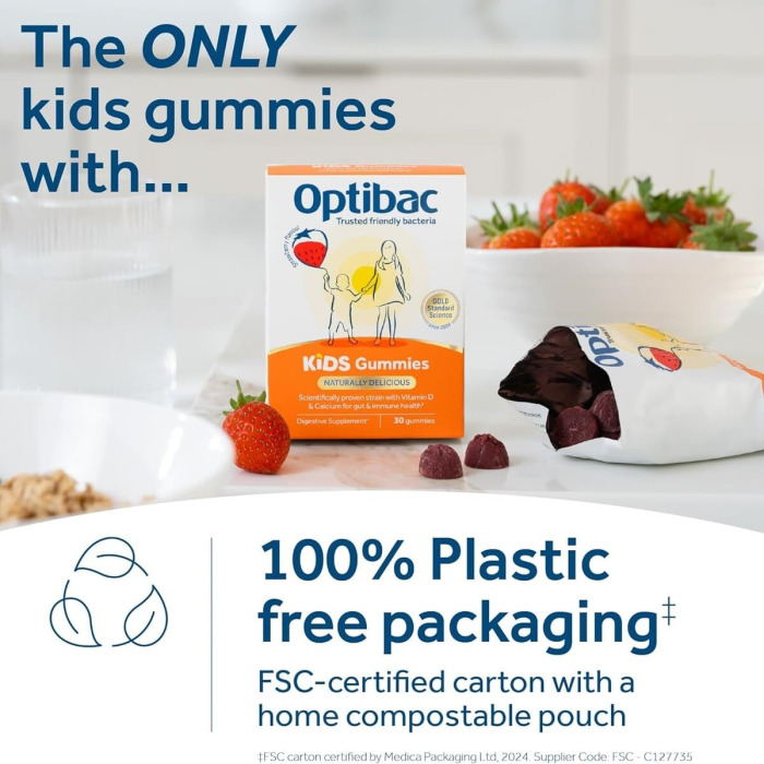 Детские Желейки-Пробиотик с Витамином D, Кальцием и Пребиотиком Optibac Kids Gummies
