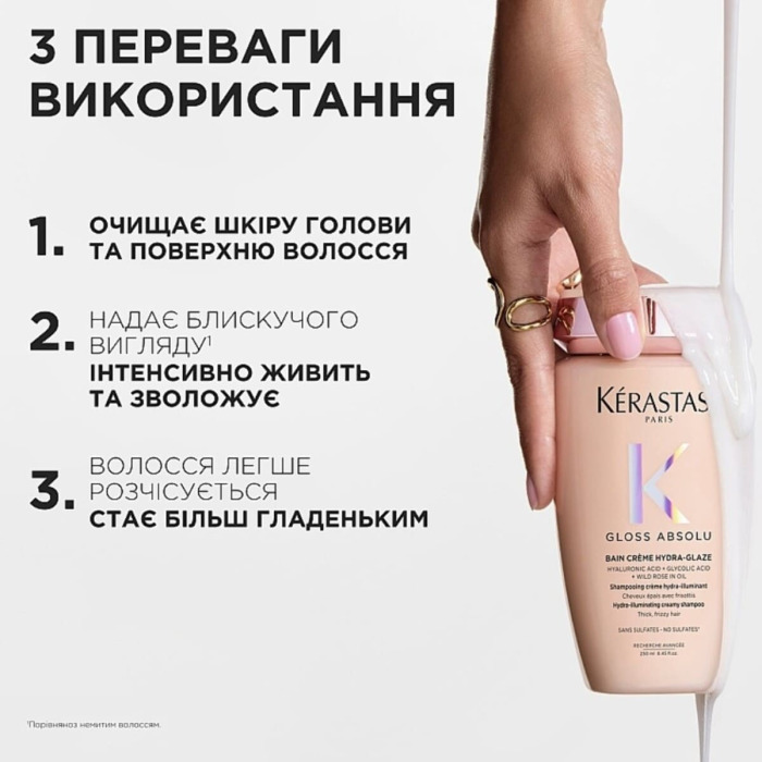 Увлажняющий Кремовый Шампунь-Ванна для Блеска Толстых, Непослушных Волос Kerastase Gloss Absolu Bain Creme Hydra-Glaze Shampoo