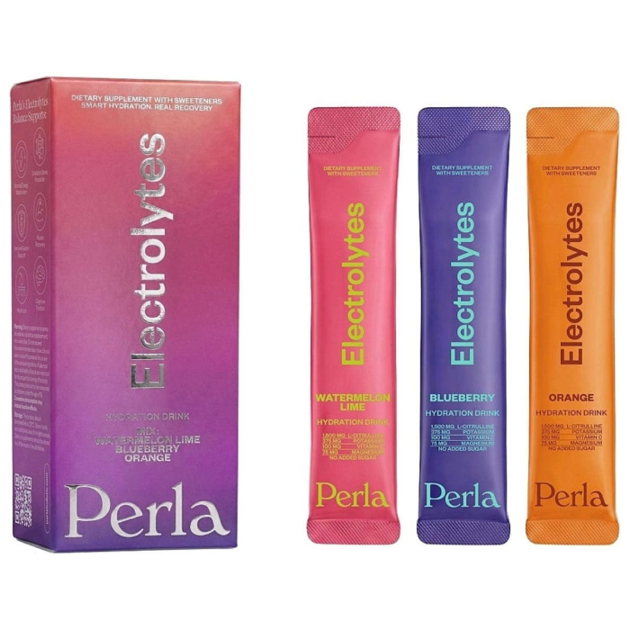 Набор Питьевых Электролитов в Стиках Perla Helsa Electrolytes Hydration Drink Mix Box (Watermelon & Lime, Blueberry, Orange)