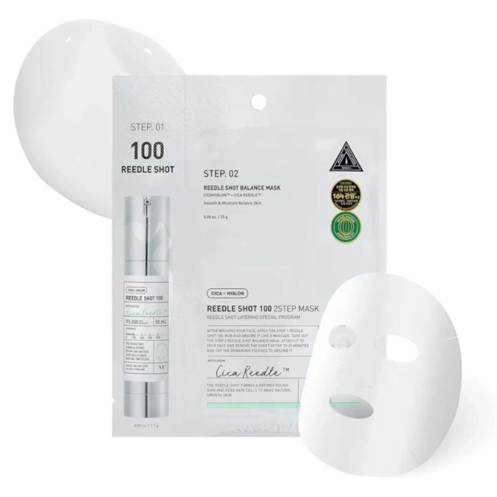 Двухэтапная Успокаивающая Тканевая Маска для Лица со Спикулами VT Cosmetics Reedle Shot 100 2-Step Mask