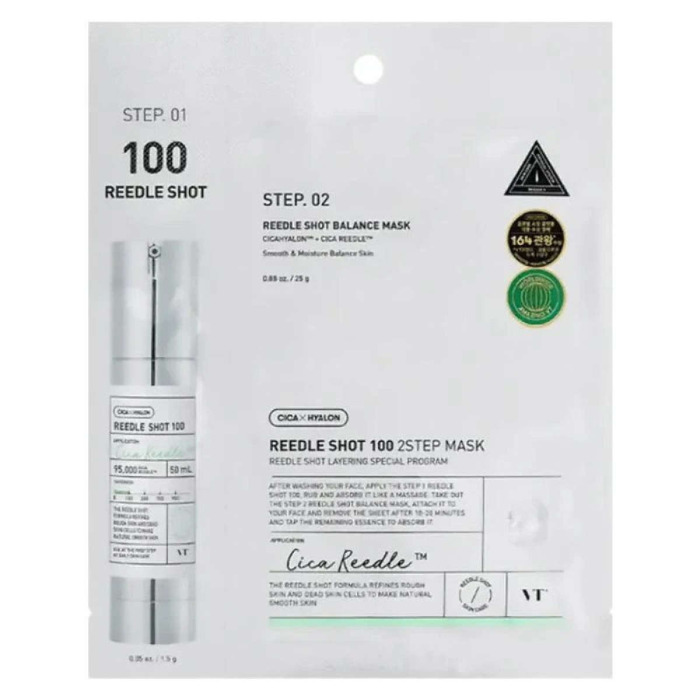 Двухэтапная Успокаивающая Тканевая Маска для Лица со Спикулами VT Cosmetics Reedle Shot 100 2-Step Mask