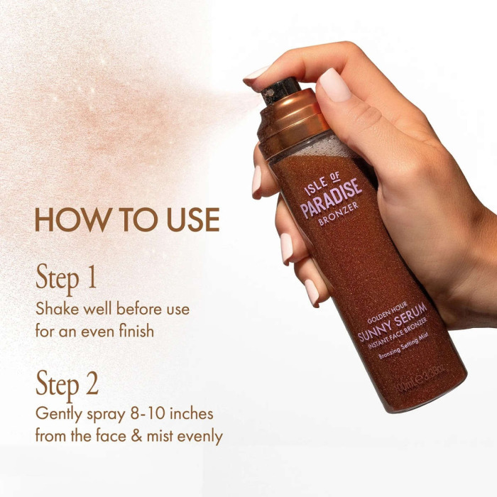 Мист для Лица с Шиммером в Оттенке Medium Isle of Paradise Golden Hour Sunny Serum Instant Face Bronzer Bronzing Setting Mist